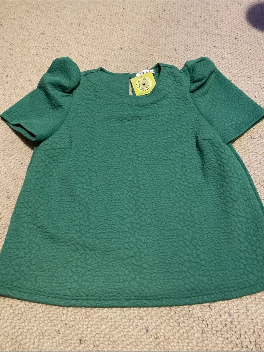 THML Emerald Green Textured Puff-Sleeve Top